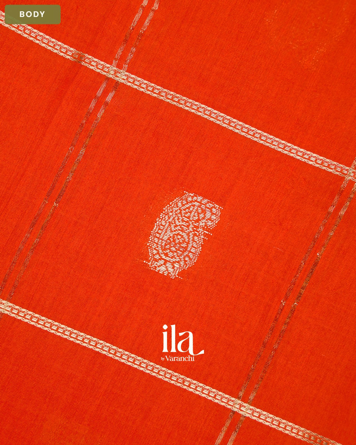 Burnt Orange Checkered Assam Silk Saree — Body