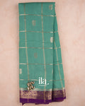 Powder Blue Checkered Assam Silk Saree — Full Saree
