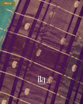 Powder Blue Checkered Assam Silk Saree — Pallu