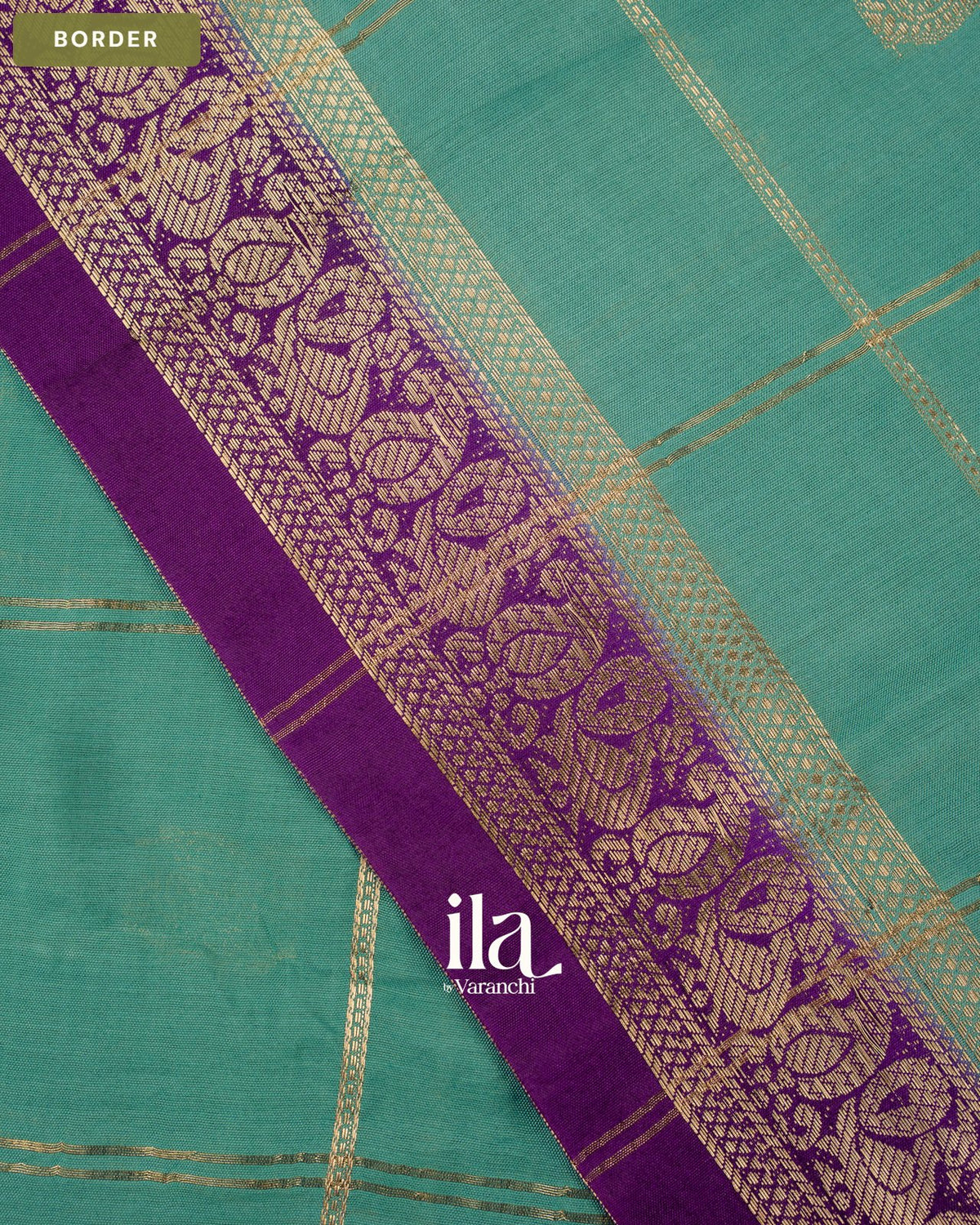 Powder Blue Checkered Assam Silk Saree — Border