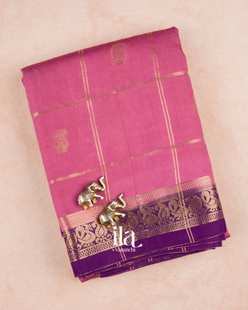 Mauve Checkered Assam Silk Saree — Folded
