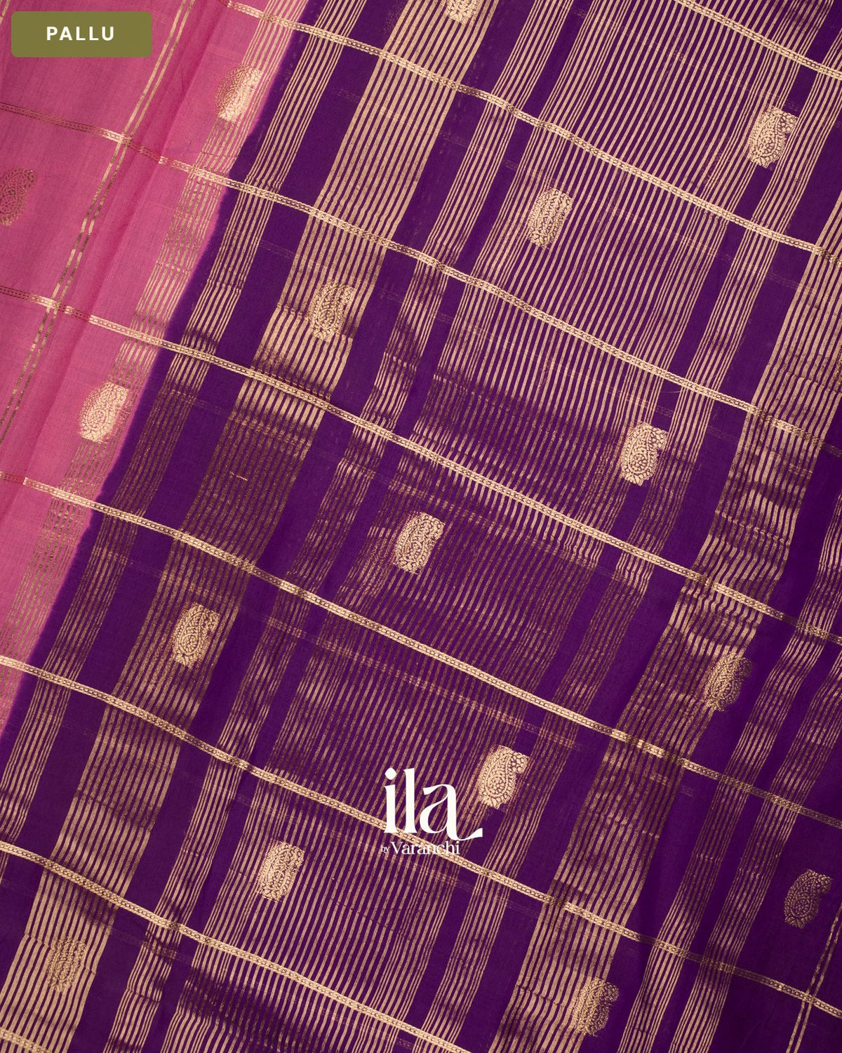 Mauve Checkered Assam Silk Saree — Pallu
