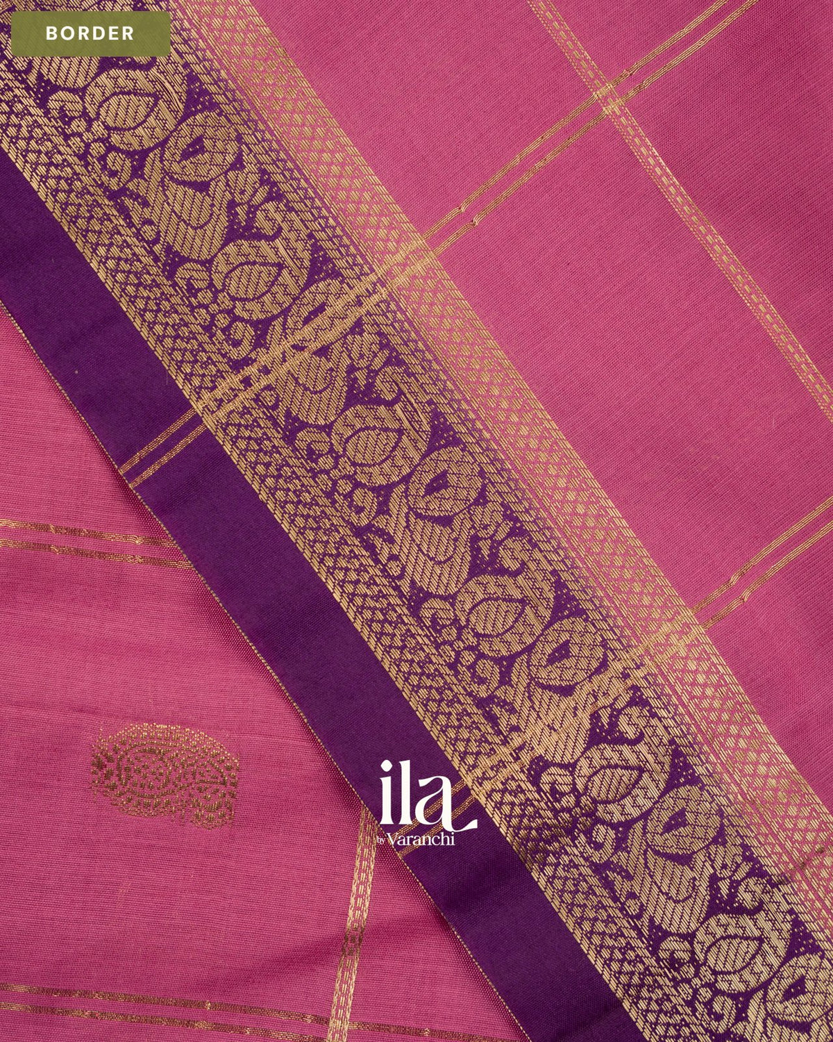 Mauve Checkered Assam Silk Saree — Border