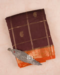 Coffee Brown Checkered Assam Silk Saree — Folded