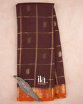 Coffee Brown Checkered Assam Silk Saree — Full Saree