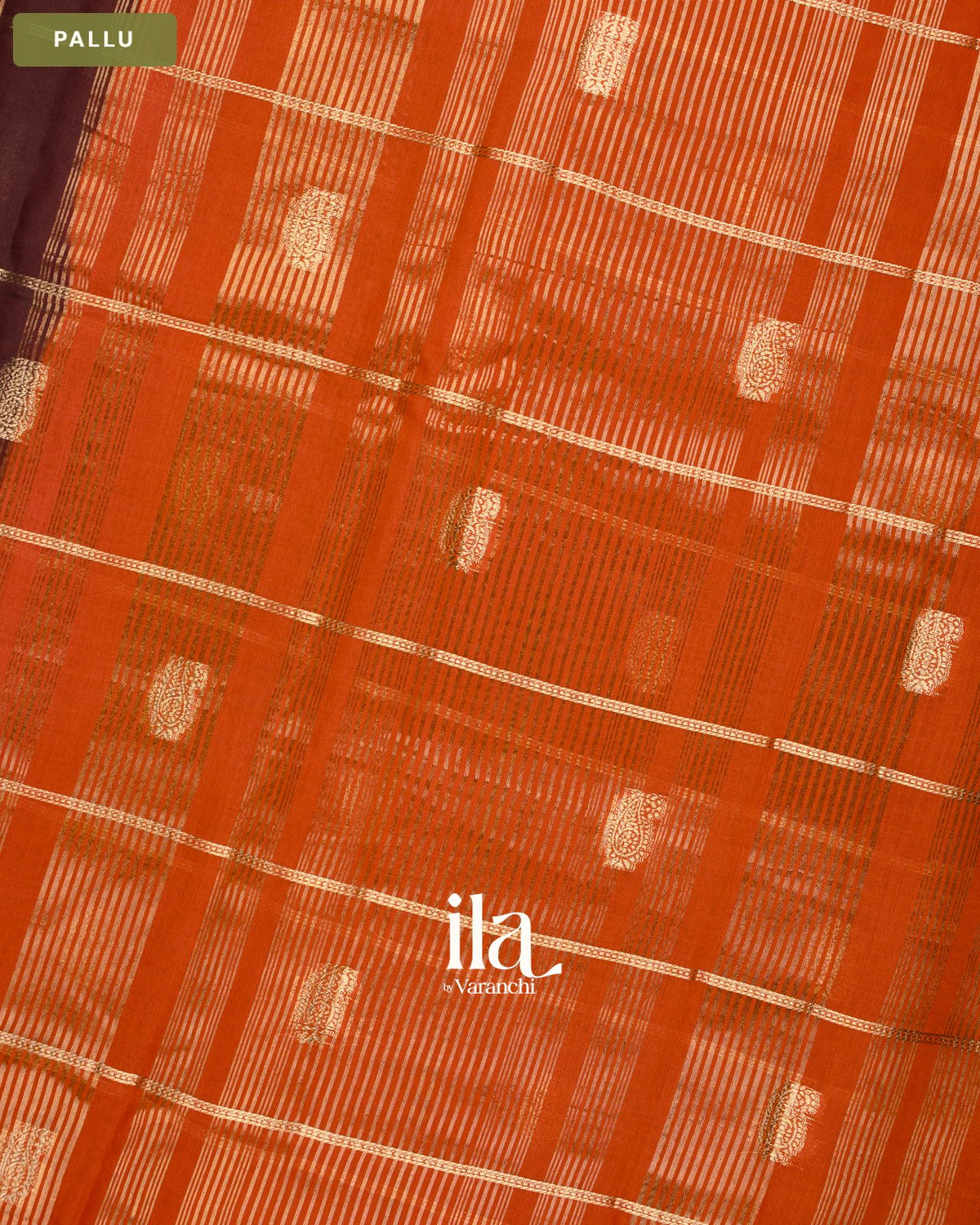Coffee Brown Checkered Assam Silk Saree — Pallu