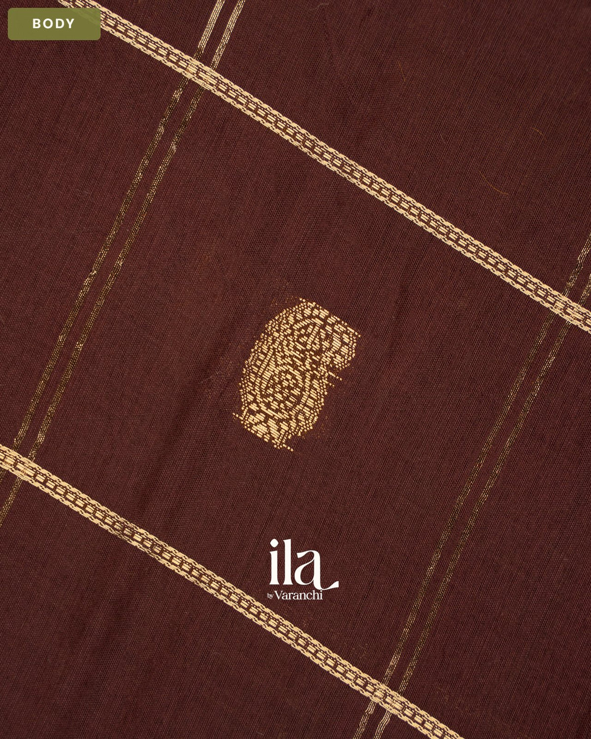 Coffee Brown Checkered Assam Silk Saree — Body