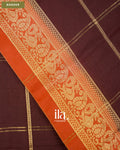Coffee Brown Checkered Assam Silk Saree — Border