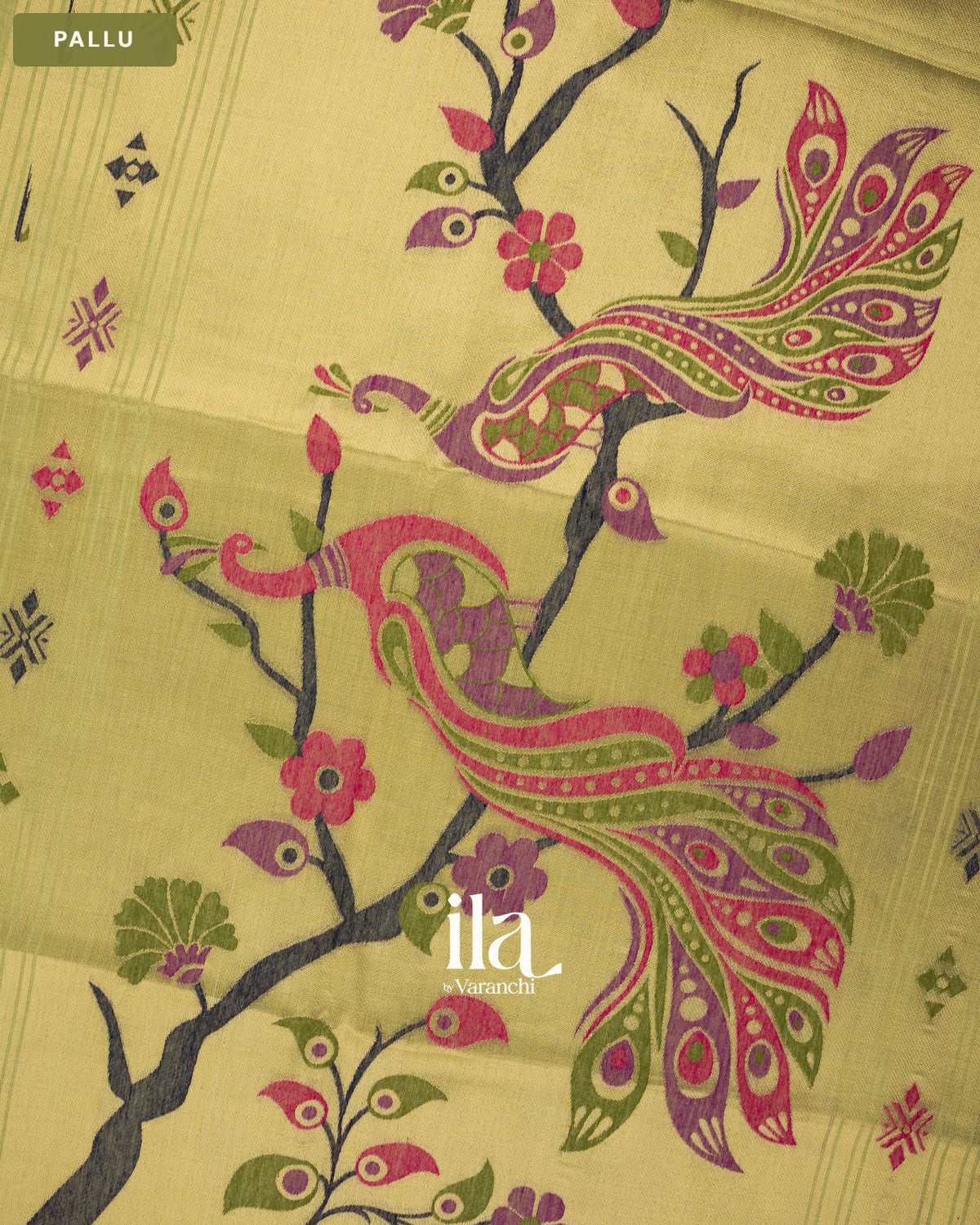 Pista Green with Paithani Pallu Semi Cotton Saree — Pallu