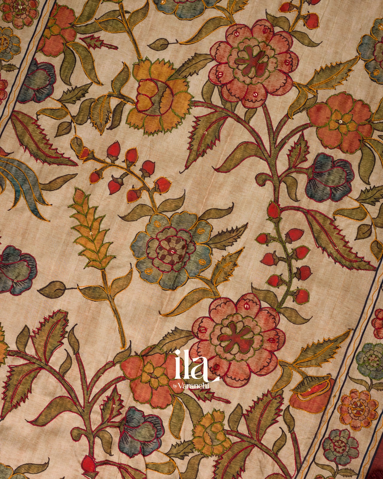 Brown Kalmkari Print Semi Tussar Saree
