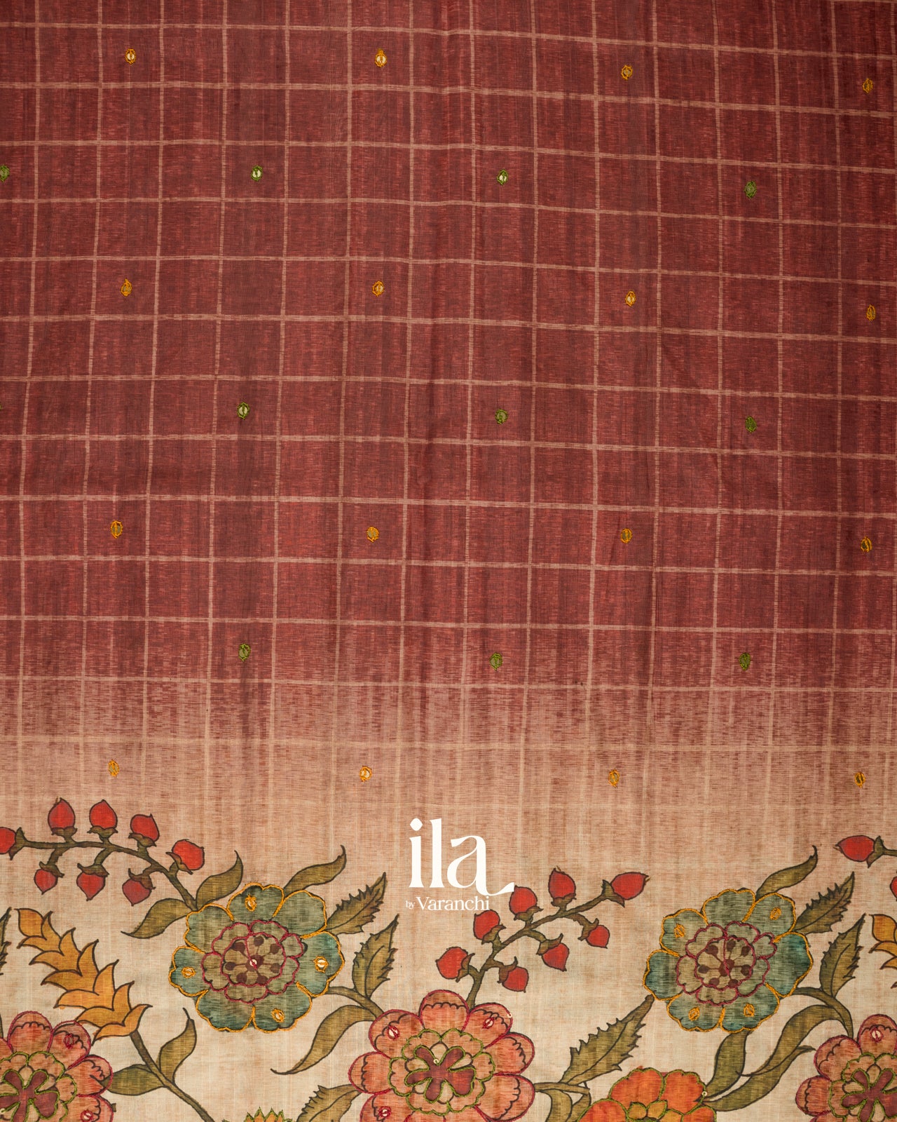 Brown Kalmkari Print Semi Tussar Saree