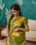 Mehandi Green Checkered Semi Mangalgiri Silk Cotton Handloom Saree