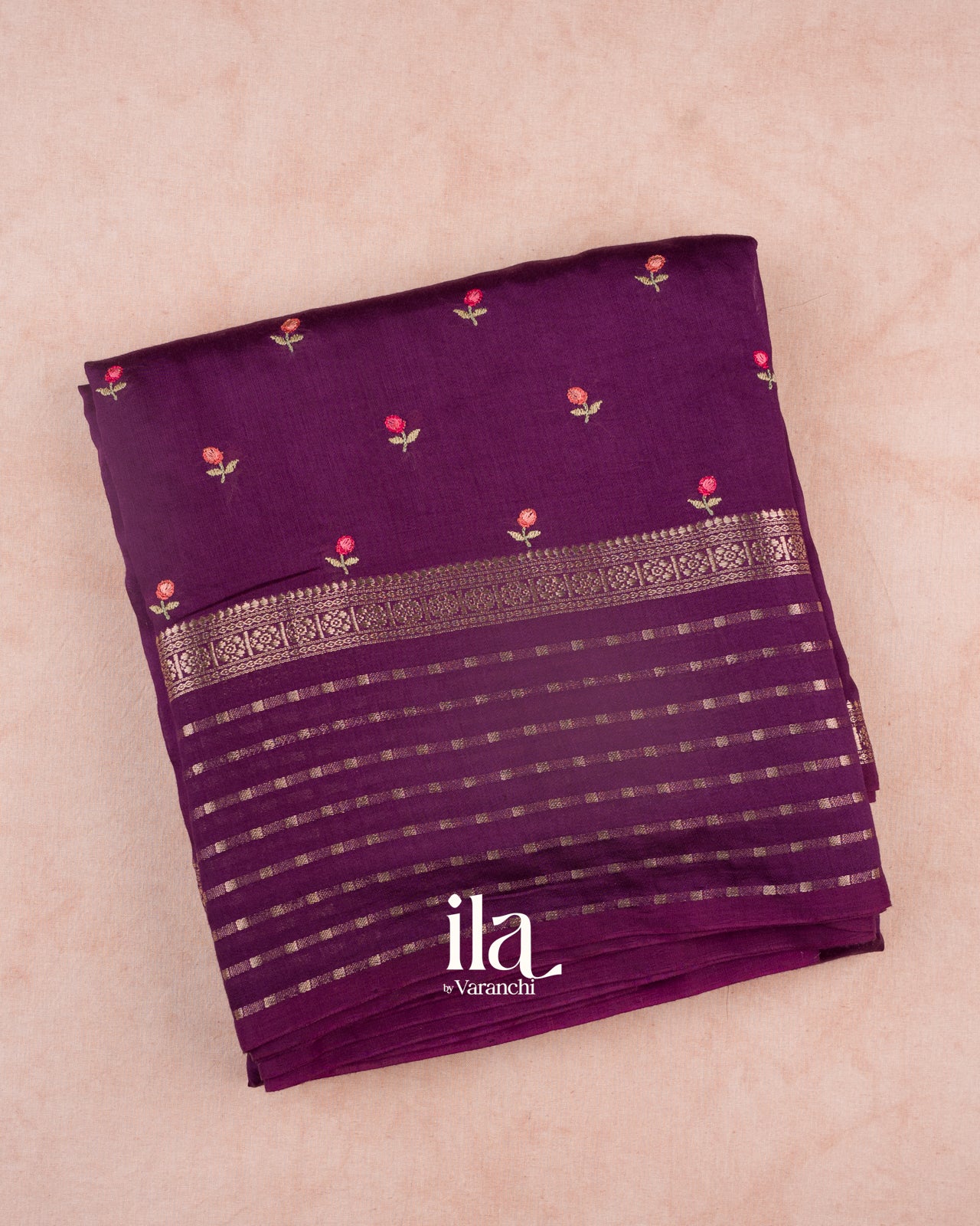 Wine Purple Floral Embroidered Assam Silk Saree