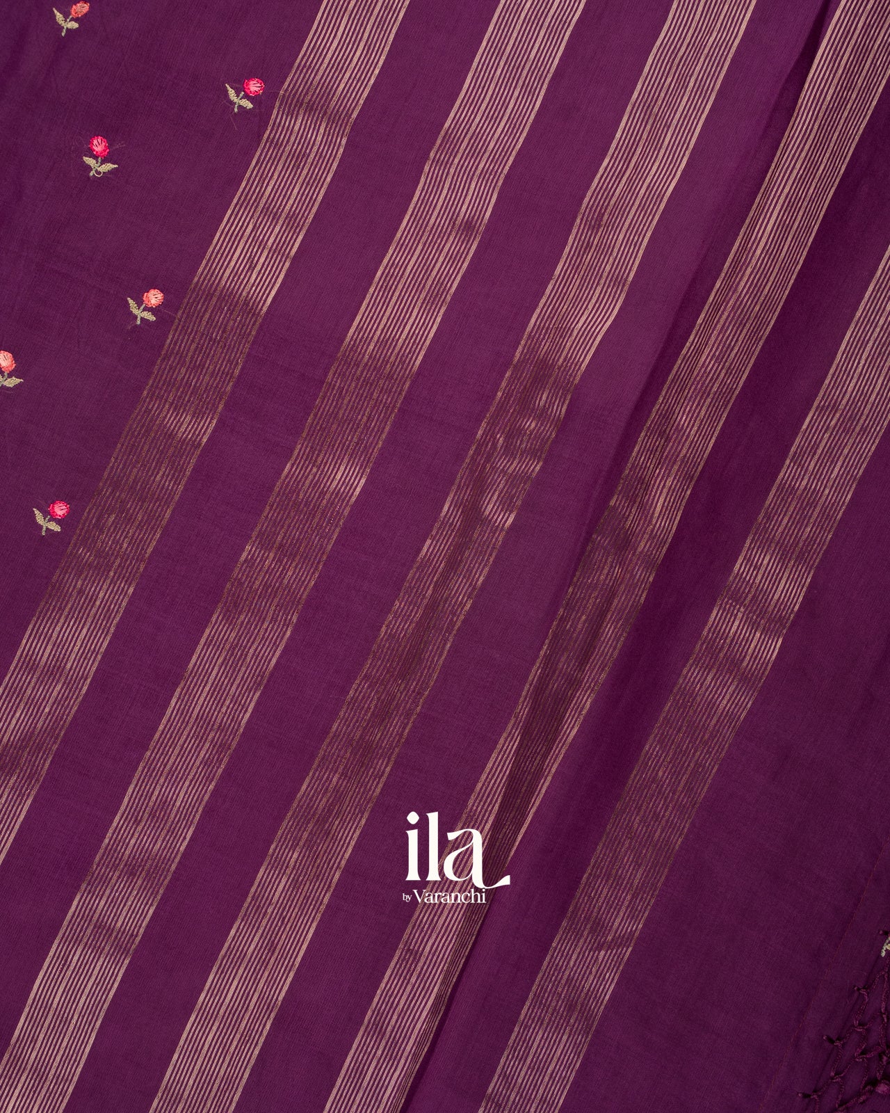 Wine Purple Floral Embroidered Assam Silk Saree