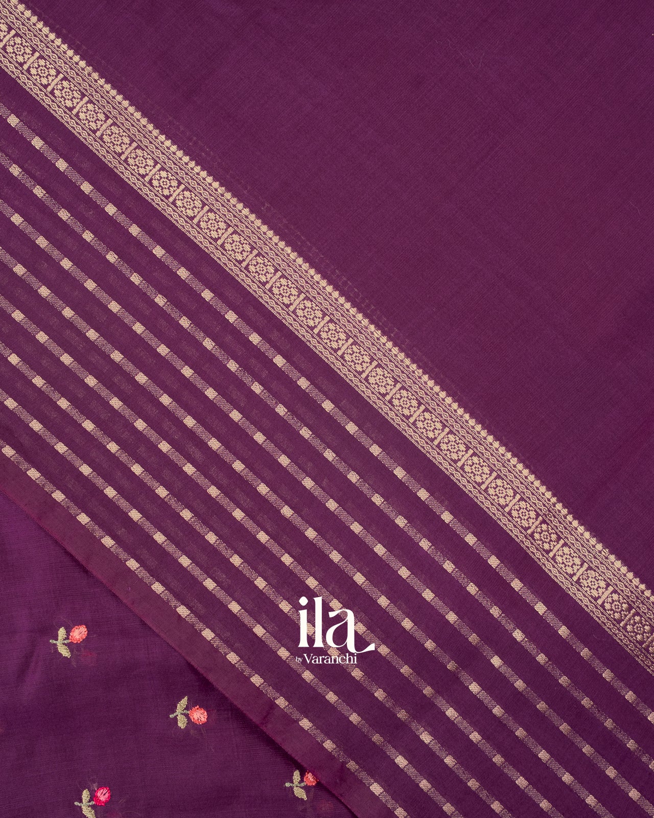 Wine Purple Floral Embroidered Assam Silk Saree