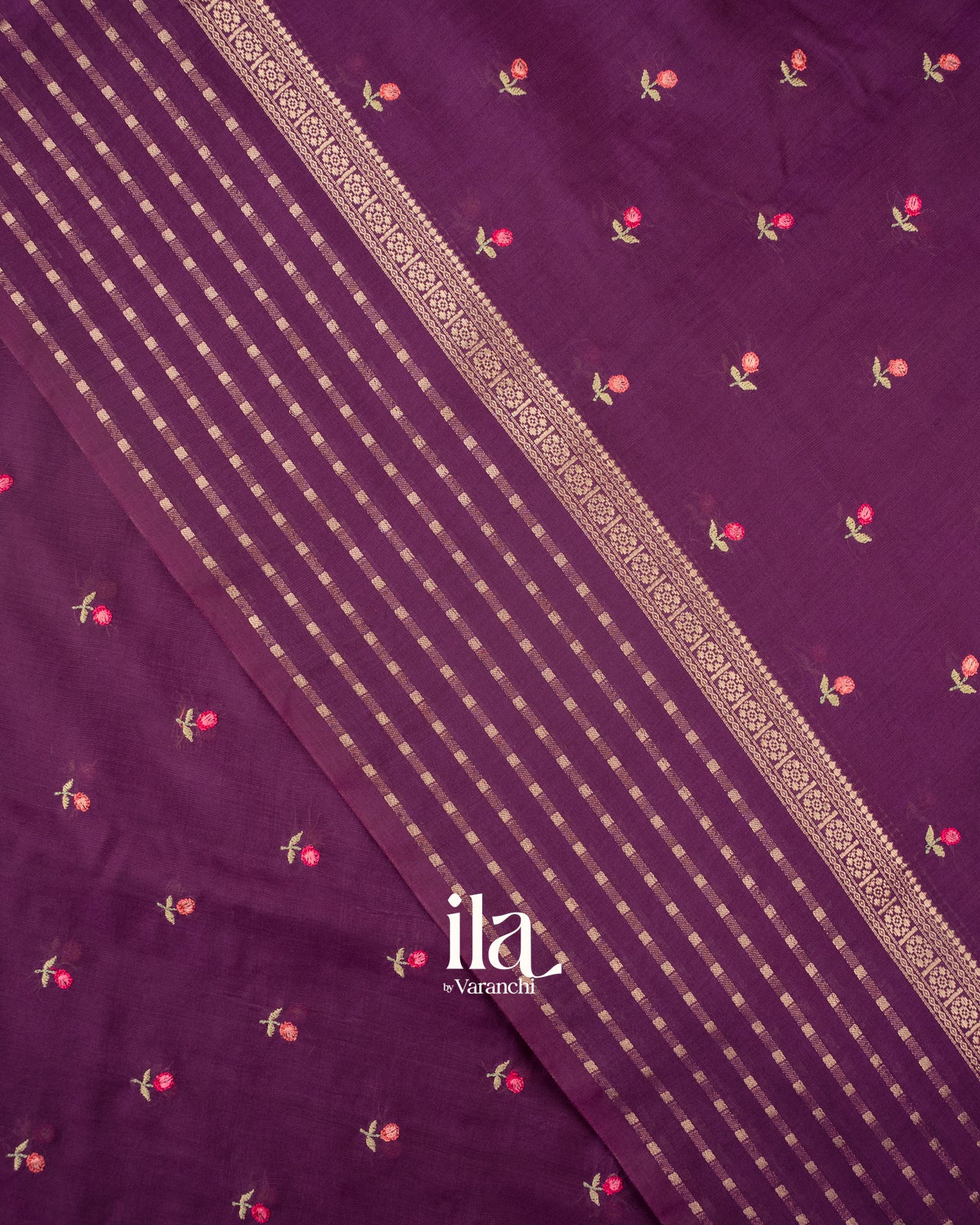 Wine Purple Floral Embroidered Assam Silk Saree