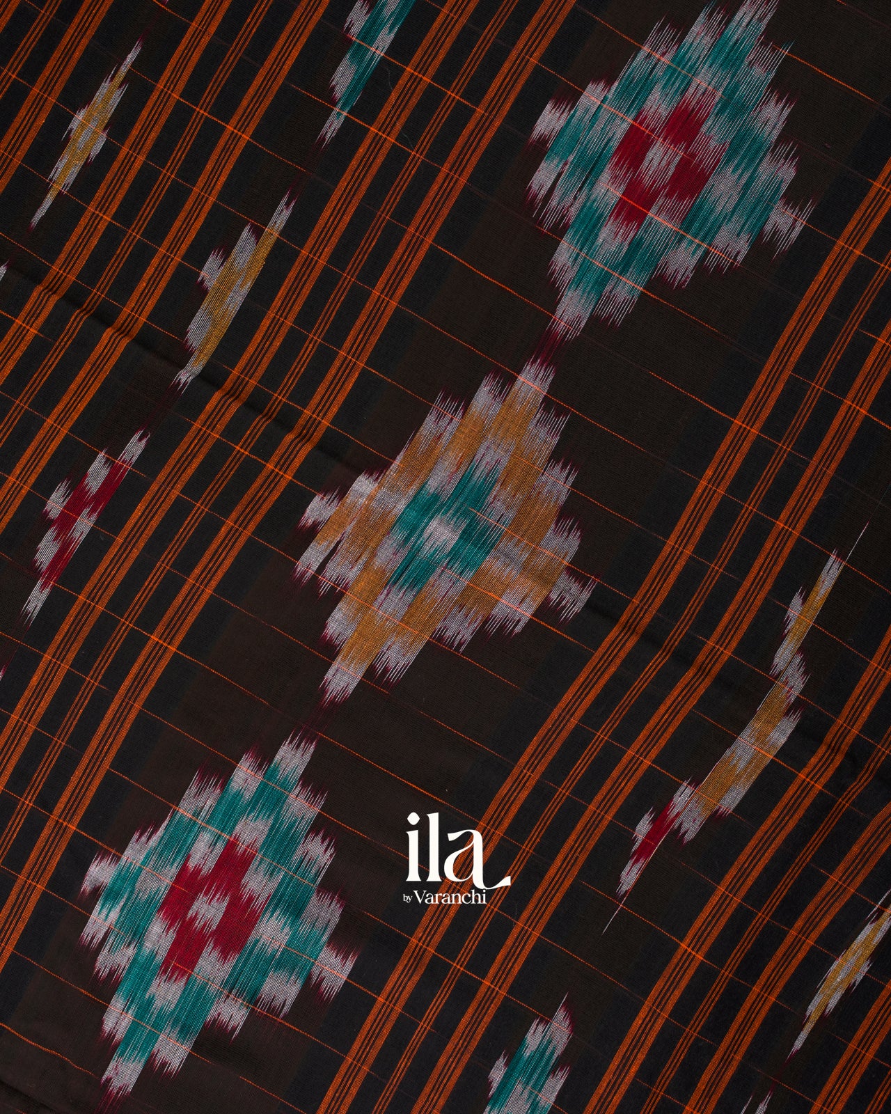 Charcoal Black Ikat Butta Bengal Khadi Saree