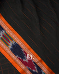 Charcoal Black Ikat Butta Bengal Khadi Saree