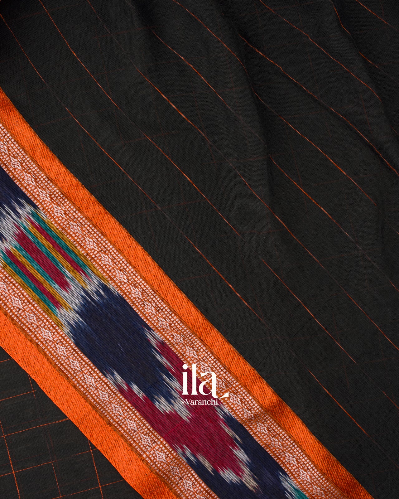 Charcoal Black Ikat Butta Bengal Khadi Saree