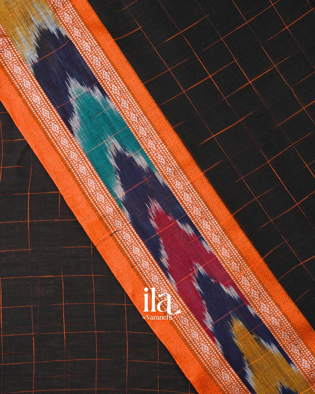 Charcoal Black Ikat Butta Bengal Khadi Saree