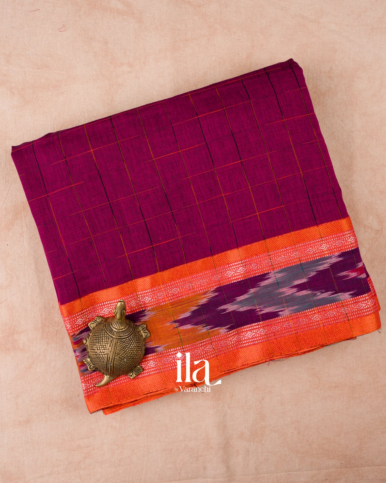 Wine Purple Checked Bengal Khadi Saree
