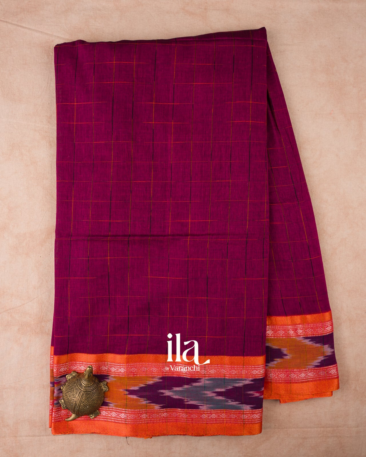 Wine Purple Checked Bengal Khadi Saree