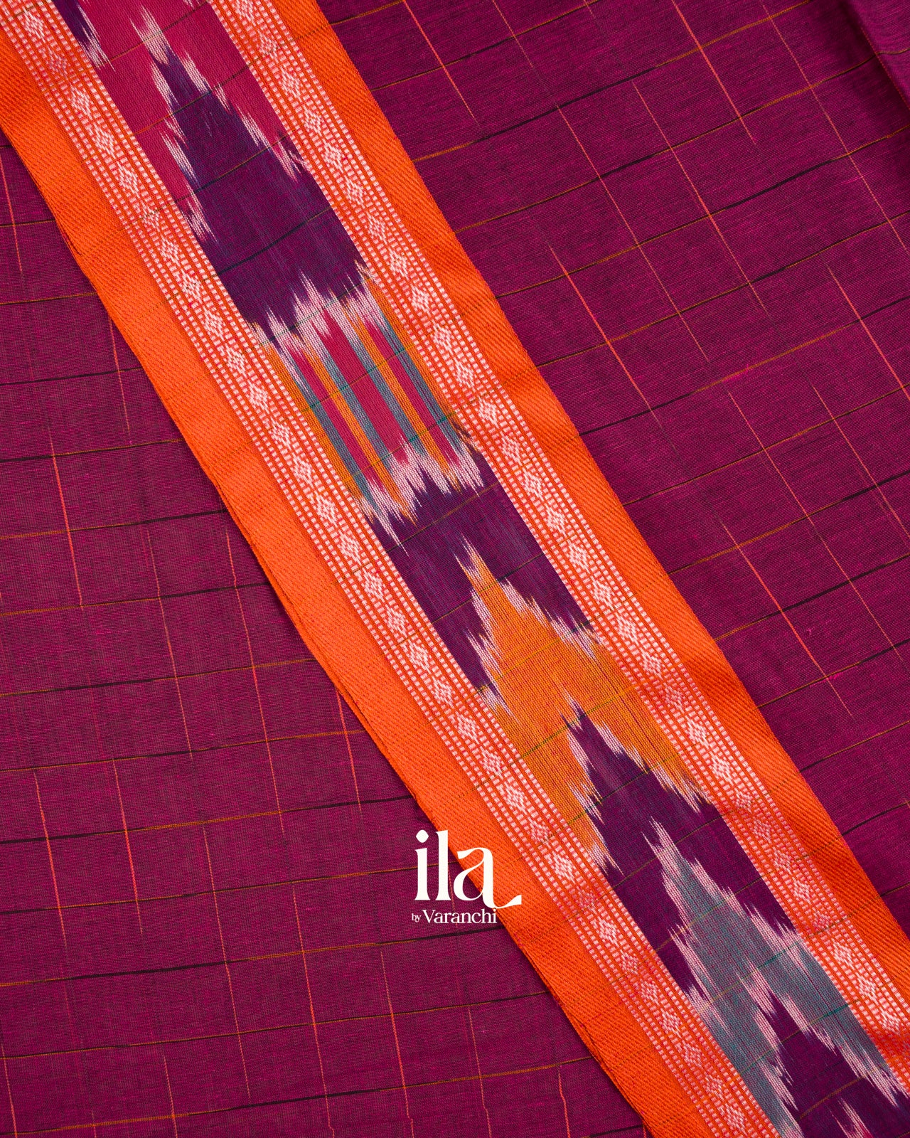 Wine Purple Checked Bengal Khadi Saree
