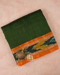 Bottle Green Checkered Bengal Khadi Saree