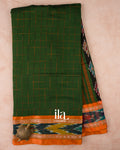 Bottle Green Checkered Bengal Khadi Saree