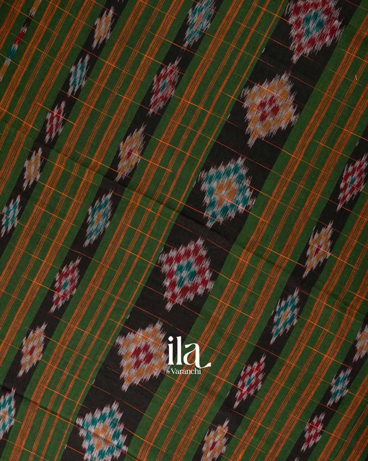 Bottle Green Checkered Bengal Khadi Saree