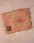 Peach Floral Printed and Embroidered Semi Linen Saree