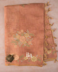 Peach Floral Printed and Embroidered Semi Linen Saree