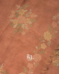 Peach Floral Printed and Embroidered Semi Linen Saree