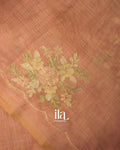 Peach Floral Printed and Embroidered Semi Linen Saree