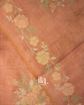 Peach Floral Printed and Embroidered Semi Linen Saree