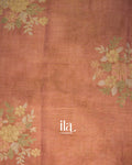 Peach Floral Printed and Embroidered Semi Linen Saree