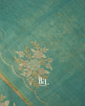 Sea Green Floral Printed and Embroidered Semi Linen Saree