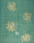 Sea Green Floral Printed and Embroidered Semi Linen Saree