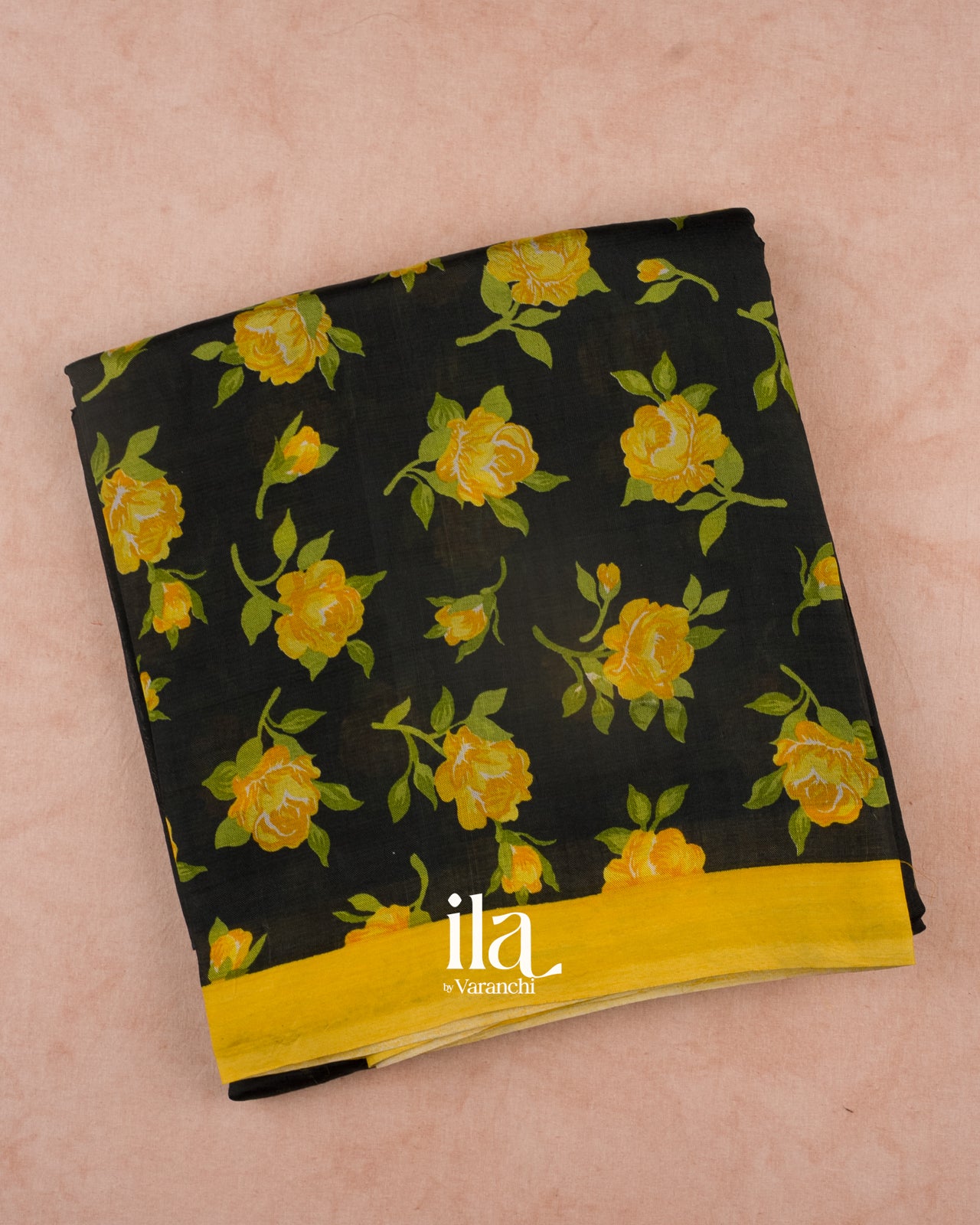 Black Floral Printed Semi Mangalgiri Saree