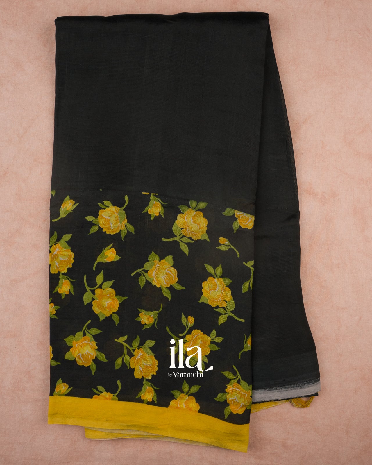 Black Floral Printed Semi Mangalgiri Saree