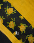 Black Floral Printed Semi Mangalgiri Saree