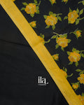 Black Floral Printed Semi Mangalgiri Saree