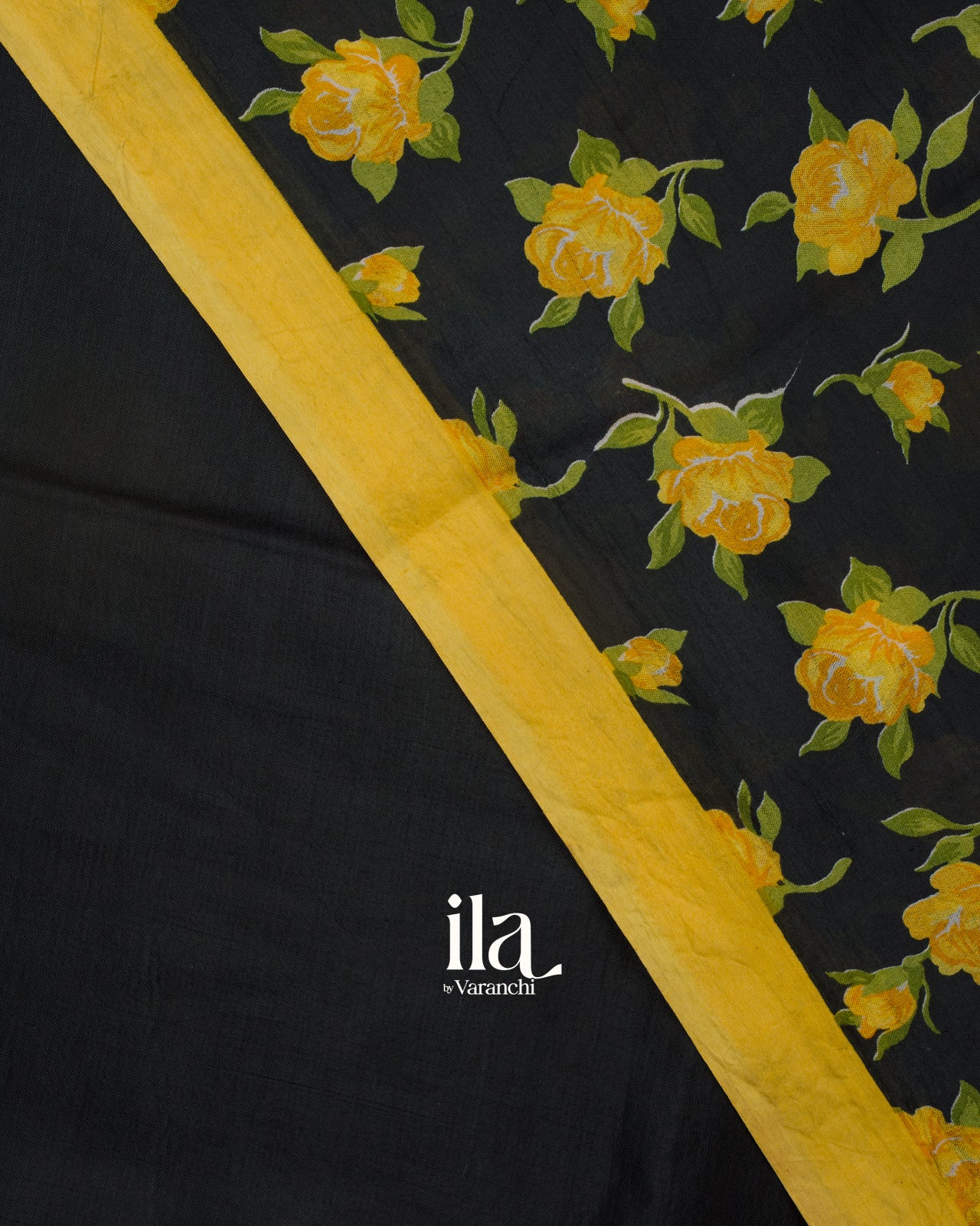 Black Floral Printed Semi Mangalgiri Saree