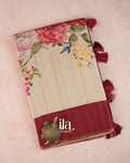 Cream Floral Printed Semi Tussar Saree