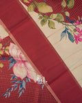 Cream Floral Printed Semi Tussar Saree