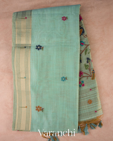 Pastel Blue Paithani Semi Cotton Saree