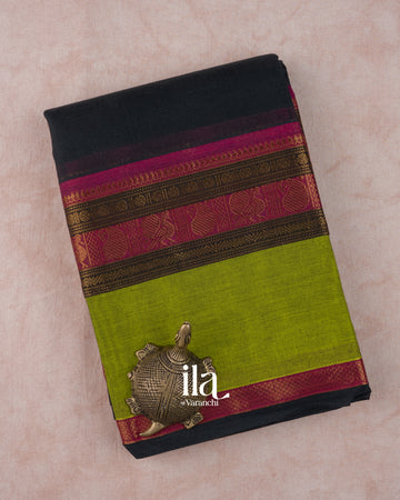 Charcoal Black Pure Kanchipuram Cotton Saree