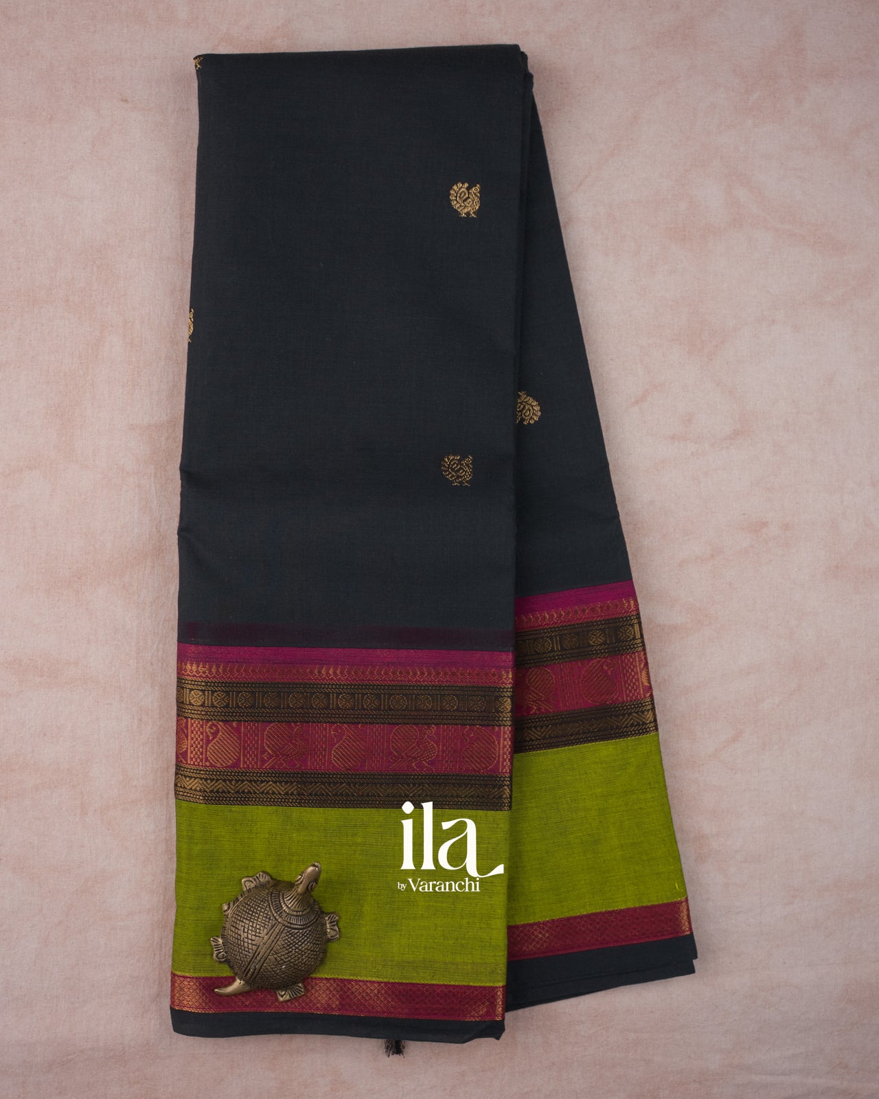Charcoal Black Pure Kanchipuram Cotton Saree