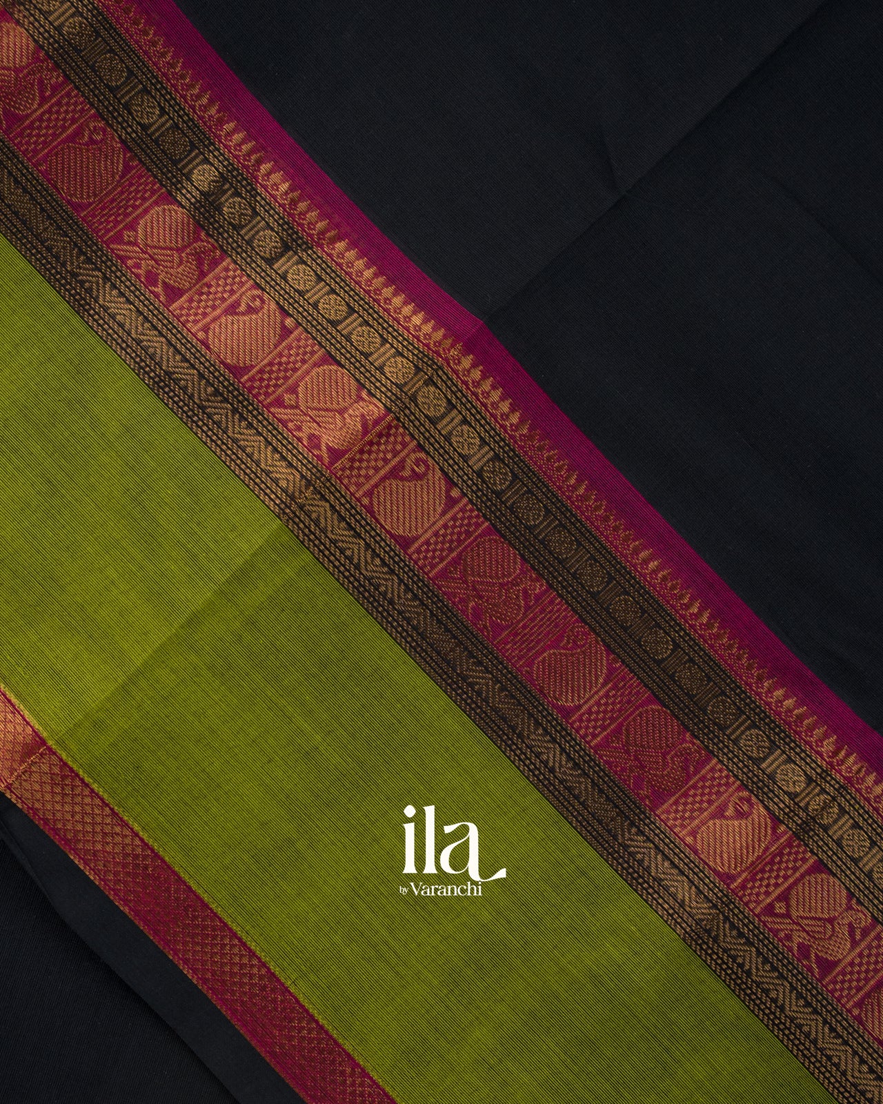 Charcoal Black Pure Kanchipuram Cotton Saree