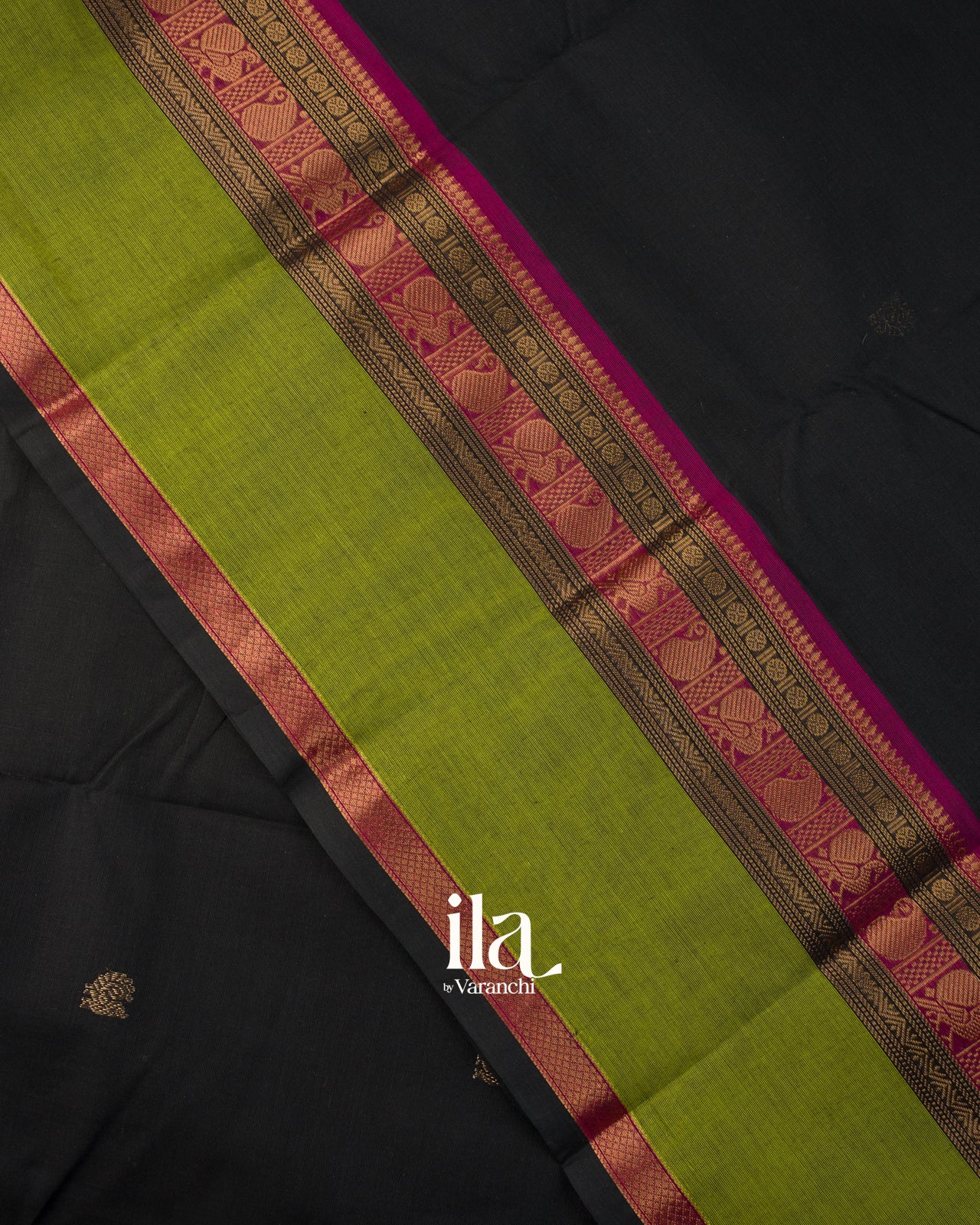 Charcoal Black Pure Kanchipuram Cotton Saree